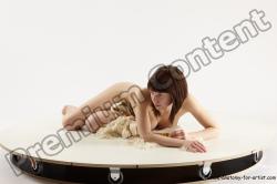 Nude Woman White Laying poses - ALL Slim Laying poses - on side medium brown Multi angle poses Pinup